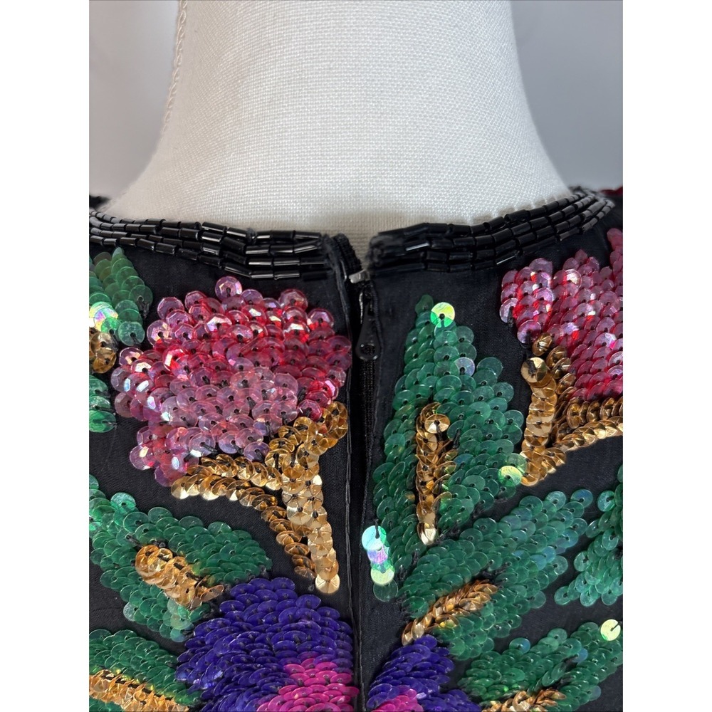 Vtg 90s Laurence Kazar Floral Sequin Blouse Size Medium Maximalist Cocktail - Picture 5 of 15